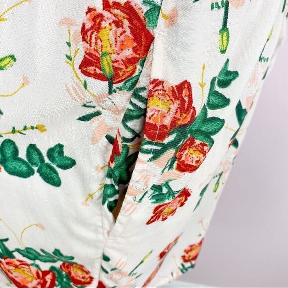 Roxy Cloud Floral Ruffle Open Back Romper Peach Pink Medium Sleeveless - Picture 10 of 15